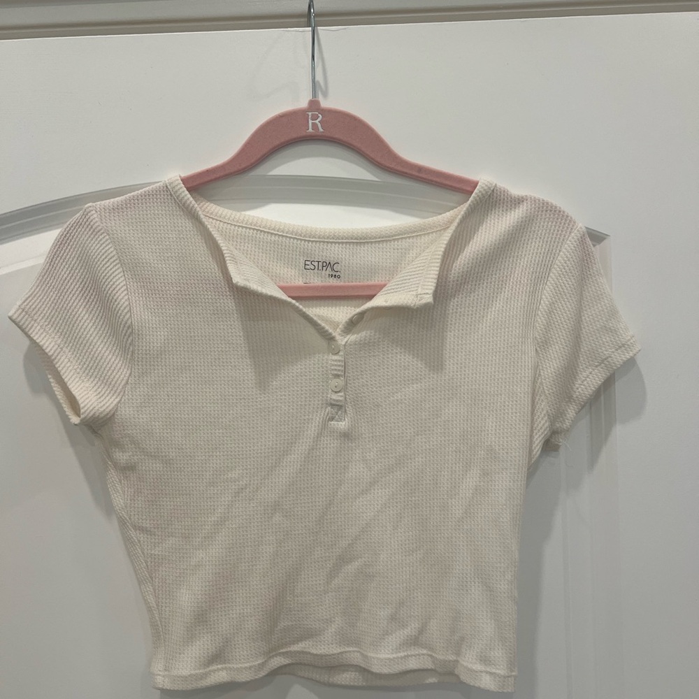 PacSun Cream Button-Up Crop Top